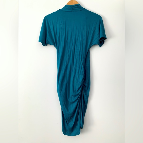 ❗️CLEAROUT❗️NWT! BANANA REPUBLIC teal faux-wrap ruched short sleeve DRESS - Picture 4 of 8